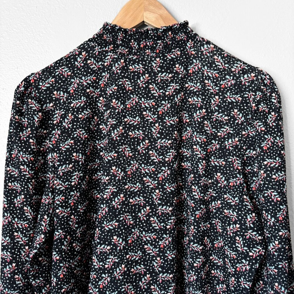 LOFT Vine Smocked Mock Neck Top Womens Medium Twee Dark Floral Cottagecore - Picture 12 of 15